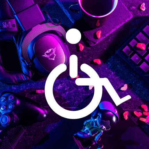 a logo formed from a wheelchair mixed with the on button